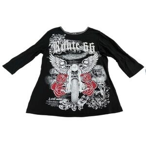 Big Bang Route 66 Biker Tribute 3/4 sleeve graphic t-shirt womens size Large